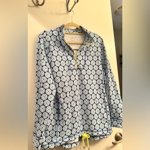 Talbots Other - Talbots Light Blue Patterned Quarter-Zip Pullover with Yellow Trim